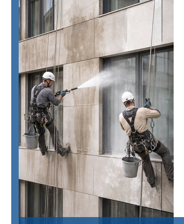 Послестроительная мойка фасада промышленным альпинизмом в Одинцове