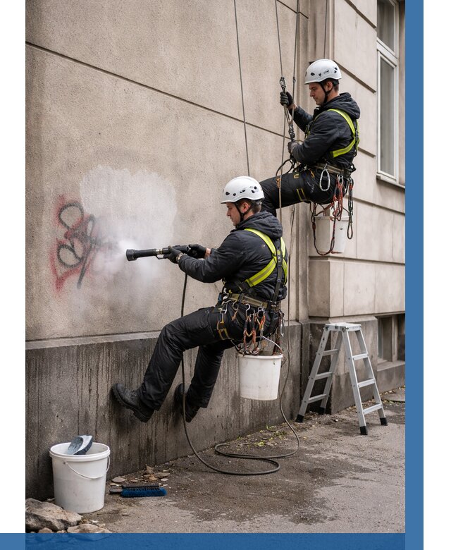 Удаление граффити с фасада в Одинцове от 4660 р. | ВЫСОТНИК-Днц