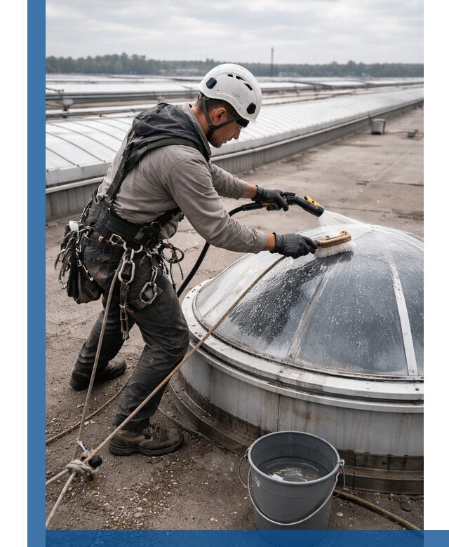 Мойка зенитных фонарей на кровле для промышленных объектов в Одинцове