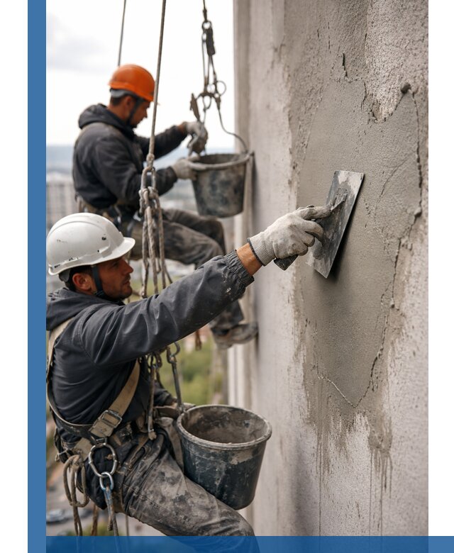 Штукатурка фасада на высоте в Одинцове профессиональные работы