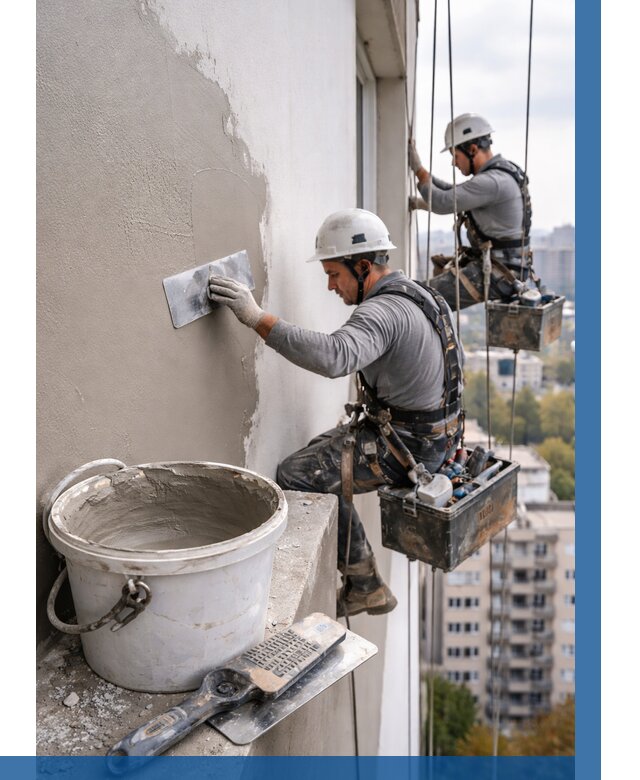 Шпаклевка фасада на высоте в Одинцове от 725 р. | ВЫСОТНИК-Днц