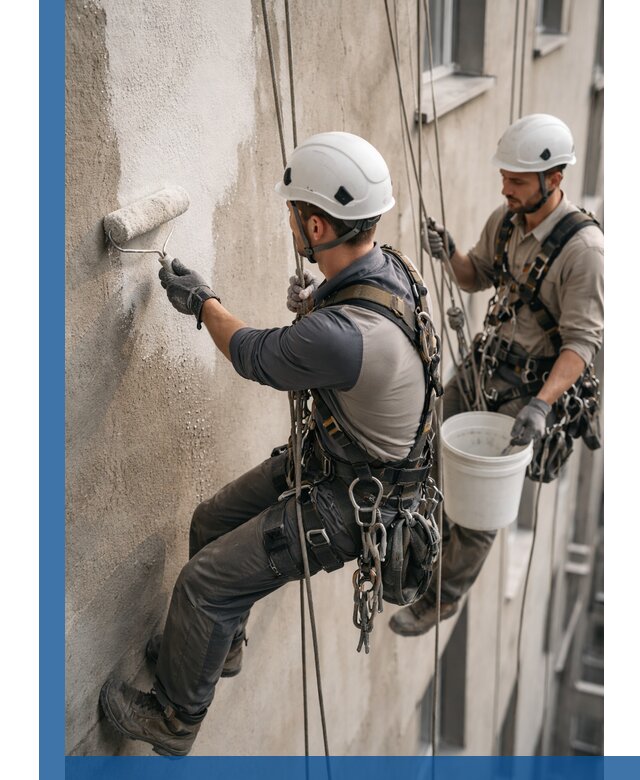 Грунтовка фасада на высоте в Одинцове промышленными альпинистами