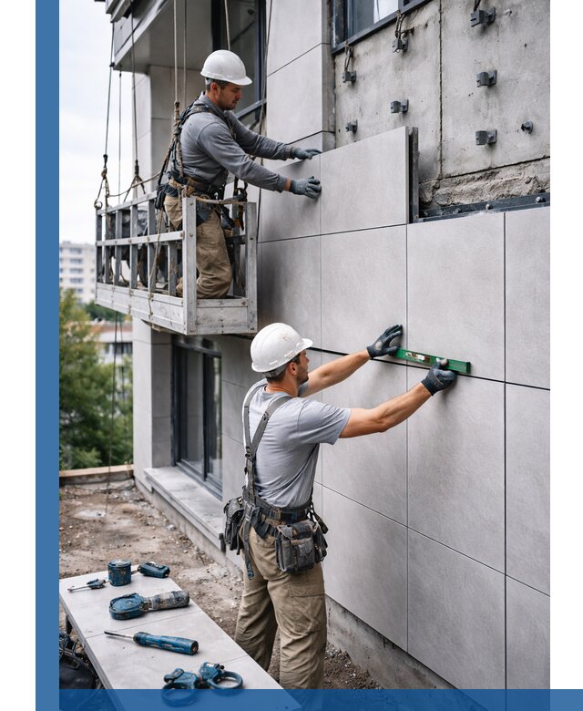 Монтаж керамогранита на фасад в Одинцове под ключ с гарантией качества