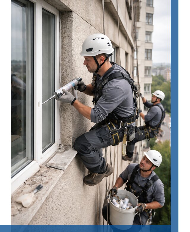Герметизация оконных швов снаружи в Одинцове от 1553 р. | ВЫСОТНИК-Днц