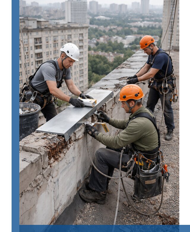 Ремонт парапета на кровле в Одинцове, высотные работы с гарантией