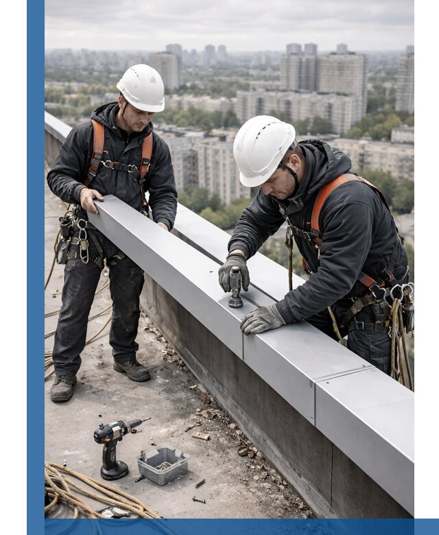 Монтаж парапетных крышек и ограждений кровли в Одинцове