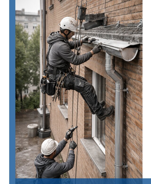 Монтаж водосточной системы на здании в Одинцове под ключ