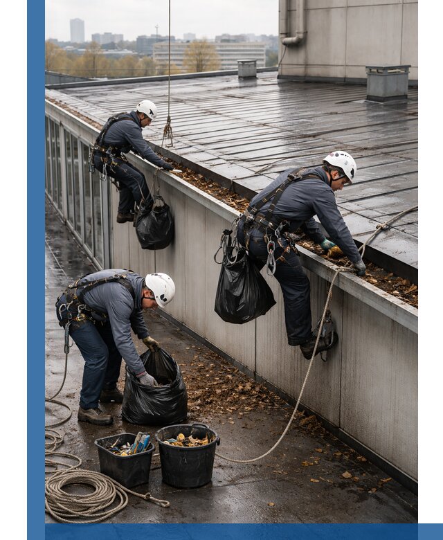 Очистка кровли по периметру в Одинцове силами промышленных альпинистов