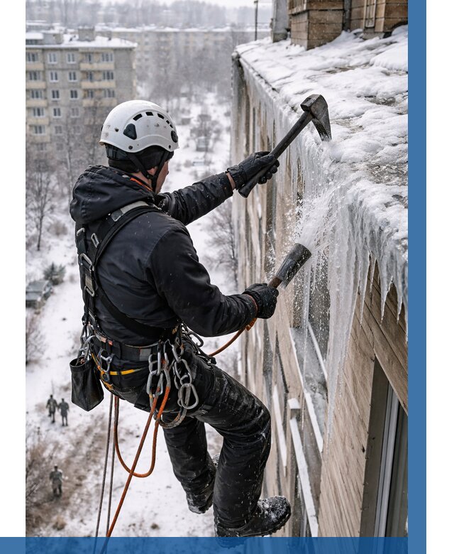 Сбивание сосулек с крыши в Одинцове по цене от 4660 р. | ВЫСОТНИК-Днц