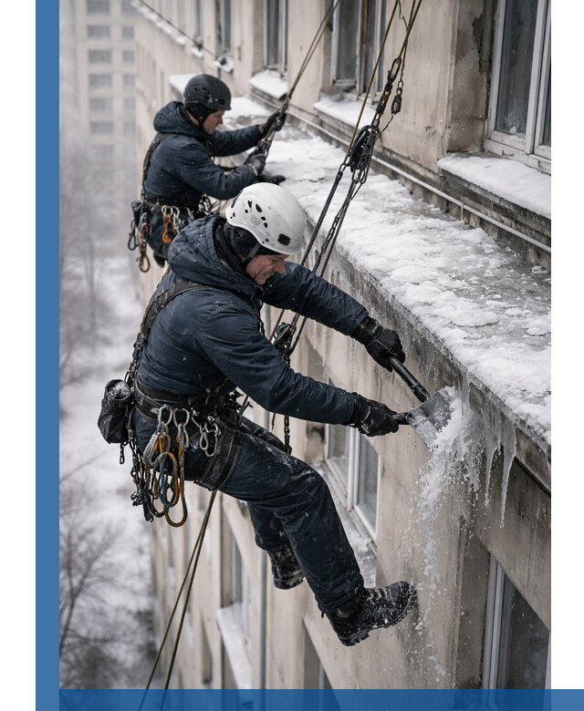Удаление наледи и сосулек с карнизов в Одинцове профессионально