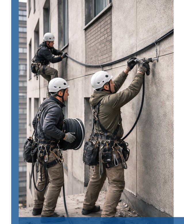 Прокладка кабеля по фасаду в Одинцове, профессиональный монтаж