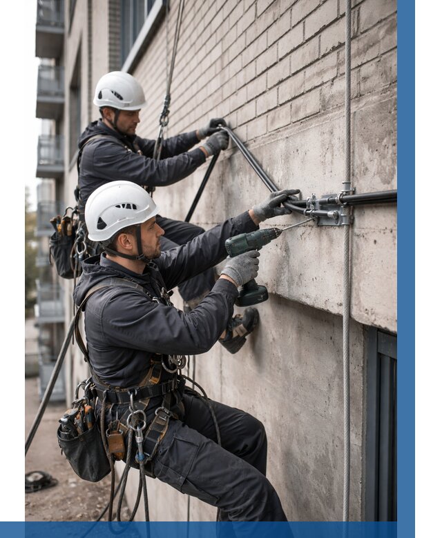 Крепление кабеля на фасаде в Одинцове от 362 р. | ВЫСОТНИК-Днц