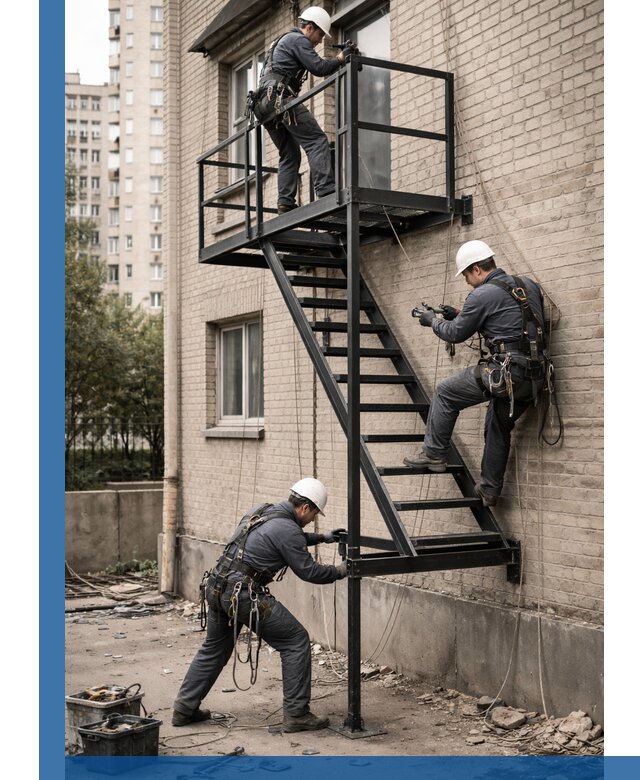 Монтаж пожарной лестницы в Одинцове, установка и крепление