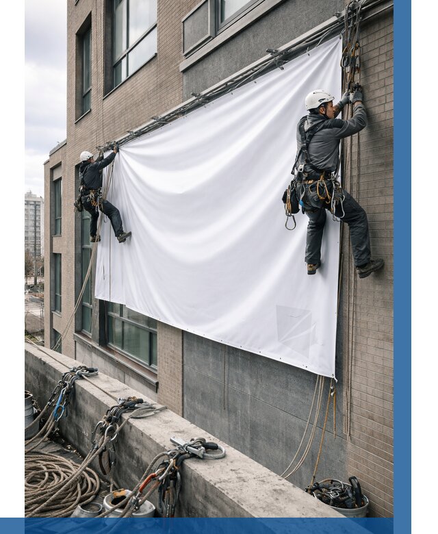 Монтаж баннеров на фасаде в Одинцове от 673 р. заказать ВЫСОТНИК-Днц