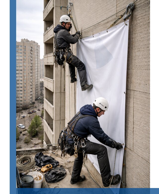 Профессиональный монтаж баннеров на фасаде в Одинцове