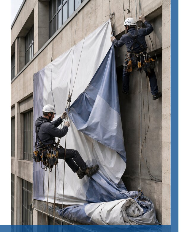 Демонтаж баннеров с фасада в Одинцове от 4660 р. | ВЫСОТНИК-Днц