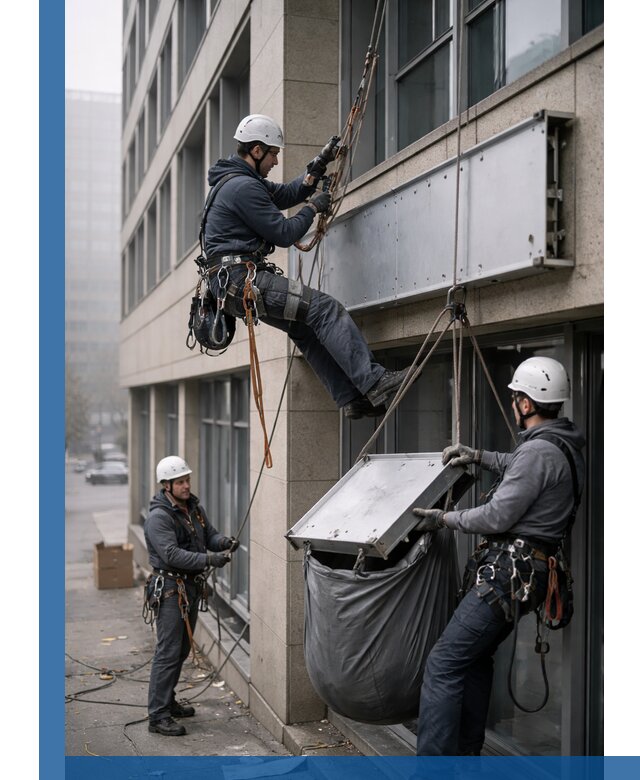 Демонтаж рекламной вывески с высотными работами в Одинцове