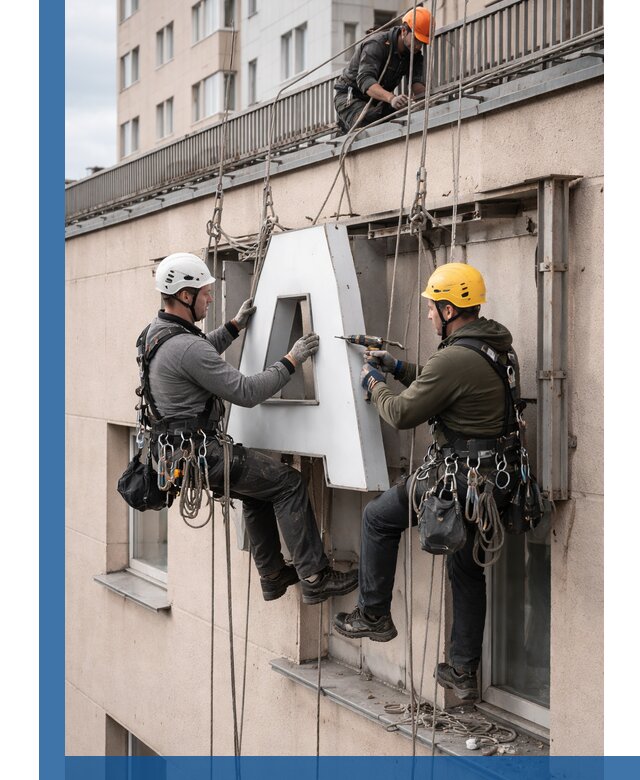 Ремонт и восстановление наружных вывесок на высоте в Одинцове