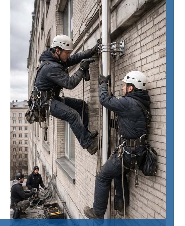 Монтаж флагштока на здании в Одинцове от 6731 р. | ВЫСОТНИК-Днц