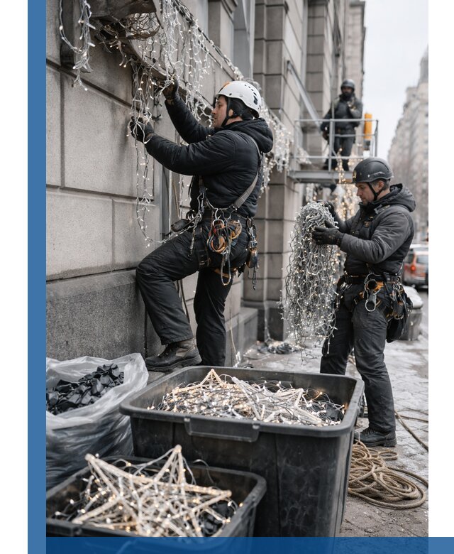 Демонтаж новогоднего оформления и гирлянд в Одинцове