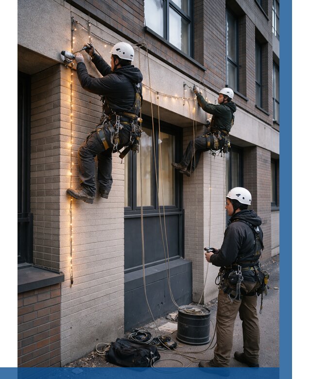 Монтаж гирлянд на фасаде в Одинцове от 3625 р. | ВЫСОТНИК-Днц