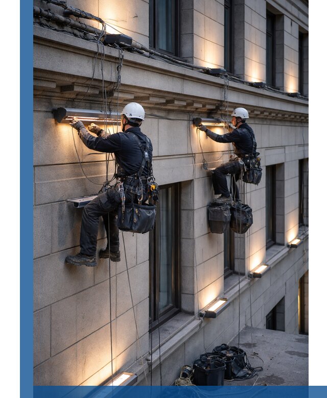 Монтаж архитектурной подсветки фасадов зданий в Одинцове