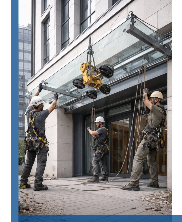 Монтаж стеклянных козырьков под ключ в Одинцове для зданий