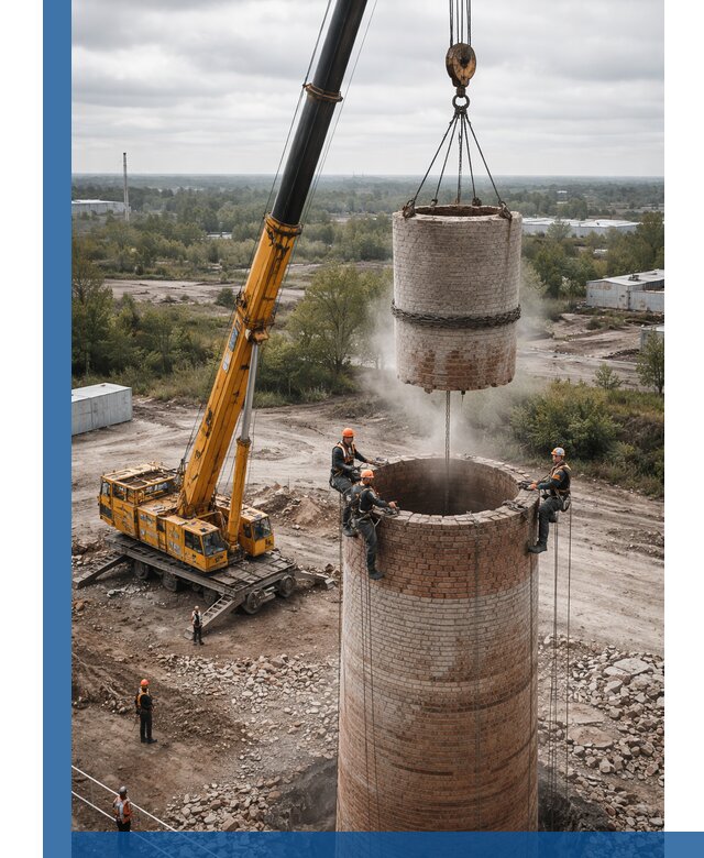 Демонтаж дымовой трубы в Одинцове с гарантиями безопасности