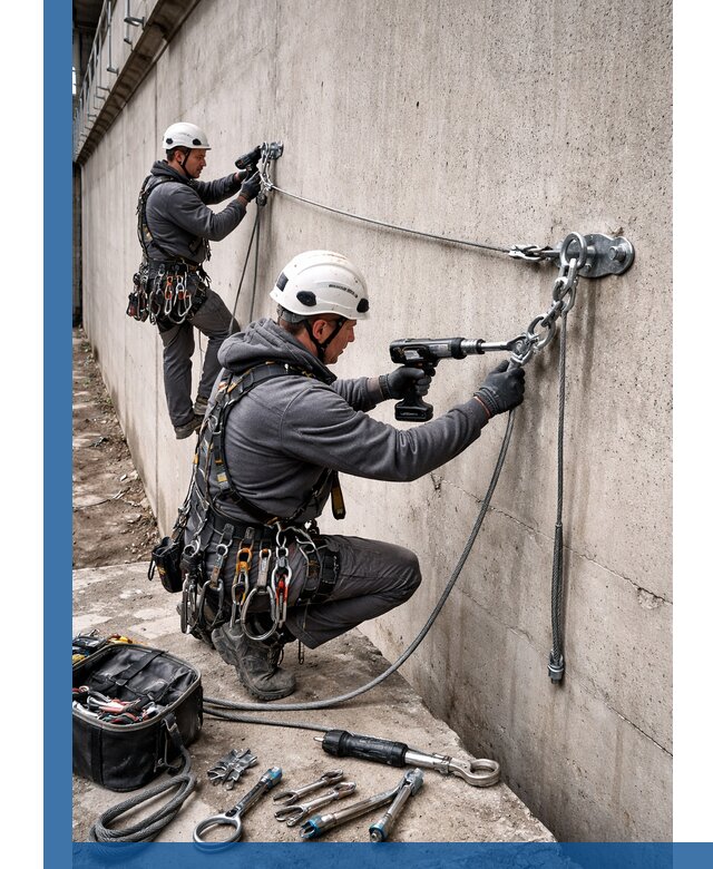 Монтаж анкерных линий высотной безопасности в Одинцове